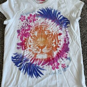 Hanes White Kids Tee with Tiger and Floral Print girls xl